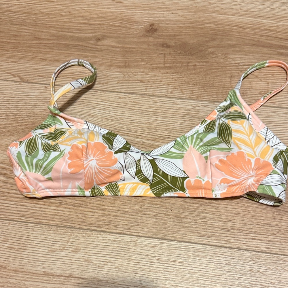 Floral Bikini Top with Orange and Green Leaves